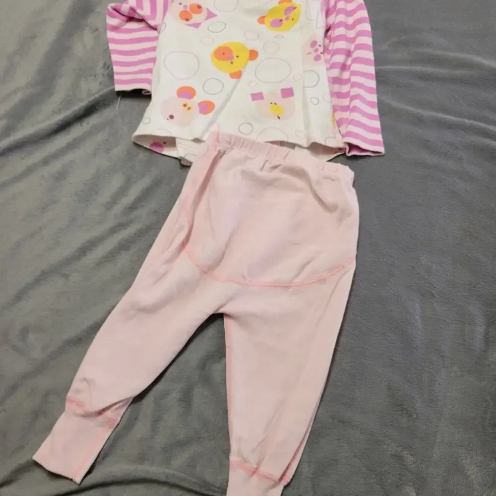 Hanna Andersson Pajama Set Baby Girls 6-12 Months Pink Snap‎ Front 100% Cotton